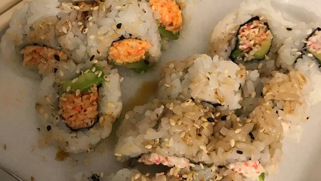 Crunchy Cali Roll · Crab and avocado with tempura crunch and unagi sauce.