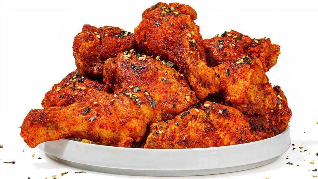 [New] Korean Dry Rub · tossed in our smoky gochugaru red pepper + garlic seasoning, these wings are pure magic. pro tip: add our housemade umami sauce for dippin’!