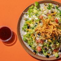 Tex-Mex Salad · hand-pulled chicken breast, black beans, shredded jack + cheddar cheeses, charred sweet corn...