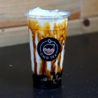 Brown Sugar Boba Latte · Rich brown sugar combined with cold, creamy milk, and served with boba