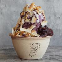 REG SIZE SP: Halo-Halo · ube shaved snow topped with sweet milk glaze, organic toasted coconut flakes and azuki red b...