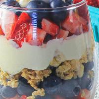 Yogurt Parfait · Low-fat vanilla yogurt, granola, and strawberries and blueberries.