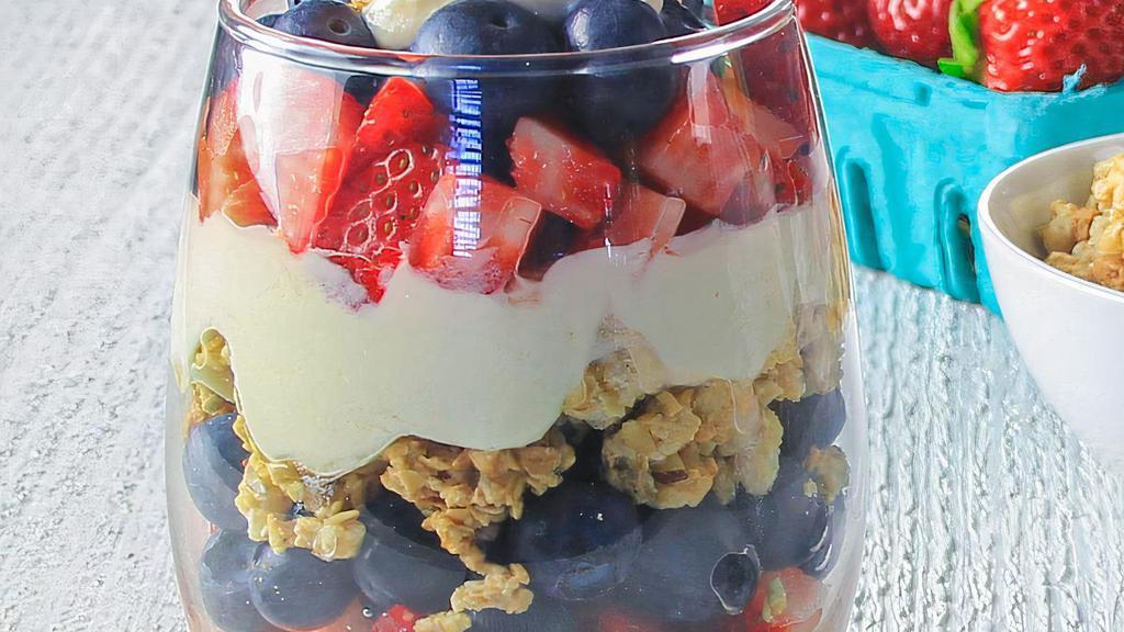 Yogurt Parfait · Low-fat vanilla yogurt, granola, and strawberries and blueberries.