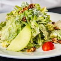 Gorgonzola Salad · Butter lettuce, apples, golden raisins, candied walnuts, gorgonzola dressing.