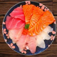 Chirashi Don (Mixed Sashimi Bowl) · Mix of different delicious varieties of sashimi over rice or salad (fish may vary based on s...