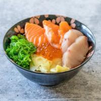 Sake & Hamachi Don (Salmon & Yellowtail Bowl) · Mix of rich salmon and juicy yellowtail sashimi over rice or salad