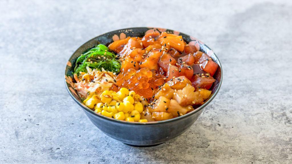 3 Kinds of Fish Poke Bowl · Create the poke bowl of your dreams with the fish, toppings, and sauces you want. Includes three kinds of fish
