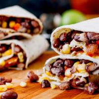 Super Vegetarian Burrito · Mouthwatering burrito made with rice, beans, cheese, guacamole, sour cream, lettuce, tomato,...