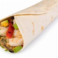 Grilled Prawns Burrito · Mouthwatering burrito made with Grilled Prawns, rice, beans, and salsa.