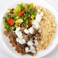 Lamb & Beef Doner Platter · Ground lamb and beef sirloin roasted on spitfire and thinly shaved.