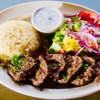 Grilled Kofte Platter · Ground beef patties with spices.