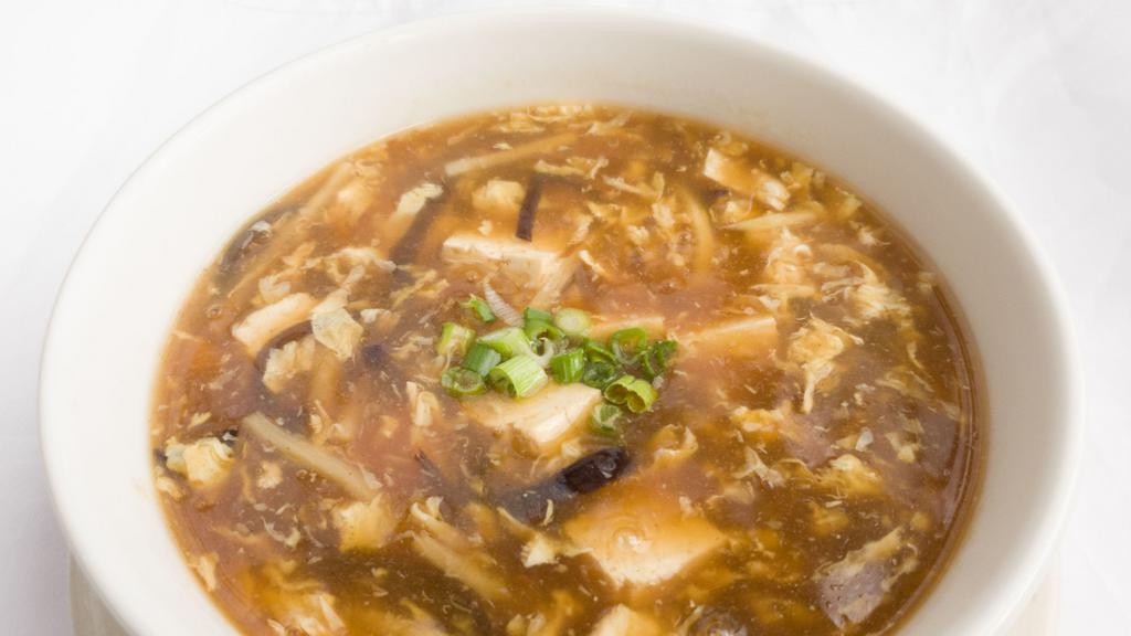 Hot & Sour Soup · Spicy. Earwood mushrooms, bamboo shoots & tofu in a tangy pepper egg flower broth.