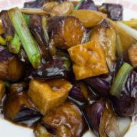 Eggplant & Crispy Tofu · Wok tossed with aromatic ginger & green onions.