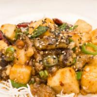 Crispy Shiitakes & Tofu · Spicy Hot. Wok tossed with basil & chilies in a  sweet spicy tangy garlic sauce.