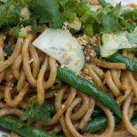 Garlic Noodles · Egg noodles with roasted garlic, lemongrass & string beans topped with fried garlic, green o...