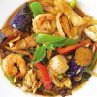 Ocean Thai Seafood · Seafood combination stir-fried in red chili sauce with galangal, lemongrass, kaffir lime lea...