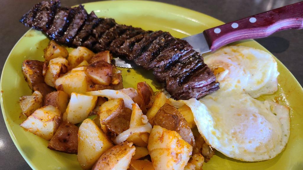 Skirt Steak & Eggs · Served with two eggs any style.