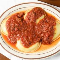 Beef Ravioli · Ten beef ravioli with your choice of meat or marinara sauce.