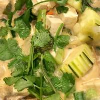 Tom Kha (Vegetarian) · Coconut soup with soft tofu, mushrooms, lemon grass, galanga and lime juice.