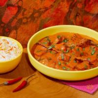 Chicken Tikka Masala · Spicy chicken in a creamy tomato sauce. Includes side of Rice.