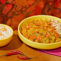 Vegetable Korma · Mixed vegetables in a spicy cashew sauce. Includes side of Rice.