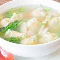 S4 Wonton Soup · House pork wontons served in a broth with shrimp, peas, water chestnuts bamboo shoots and sp...
