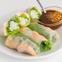 Traditional Shrimp Rolls (3) · Steamed shrimp wrapped in rice paper with lettuce, mint leaves, bean sprouts, and rice noodl...