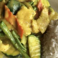 Curry Chicken · Sauteed tender chicken breast with carrots and string beans with coconut milk curry. Served ...