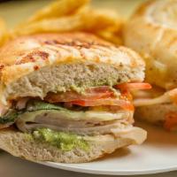 Hot Mama · Spicy turkey w/ chipotle aioli, jalapenos, roasted red peppers & pepper jack cheese (served ...