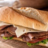 Roast Beef Sub · Served on your choice of bread w/ mayo, mustard, pesto, lettuce, tomato, onion, pickles & ja...