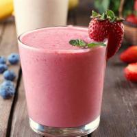 Berry Power Smoothie · Strawberries, banana, blueberry, almond milk and honey.