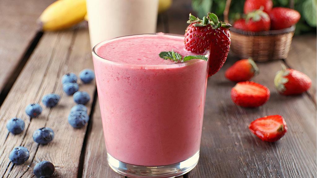 Berry Power Smoothie · Strawberries, banana, blueberry, almond milk and honey.