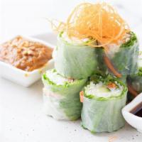 Garden Rolls · Vegetarian. Rice noodle, mint, carrot, beansprout, cabbage and lettuce. Served with peanut a...