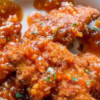 Hot Fried Chicken Tenders With Fries · Large tenders Marinated and Hand-breaded in house, tossed in hot souce, fried fresh till gol...