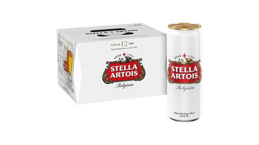 Stella Artois Can (11 oz x 12 ct) · Stella Artois is an authentic, imported Belgian lager beer. This premium imported beer is brewed in Belgium and made with light barley malt, and Tomahawk and Saaz hops. The brewing process lends to a wonderful floral aroma, well-balanced malt sweetness, crisp hop bitterness and a soft dry finish. Stella Artois Belgian beer is brewed with over 600 years of expertise and has 5.0% ABV per 11.2 fluid ounce serving. This twelve pack of beer cans is perfect for social gatherings with friends, and pairs well with steak, mussels and chocolate desserts. Pour this canned beer in a Stella Artois Chalice for the most authentic and traditional drinking experience.