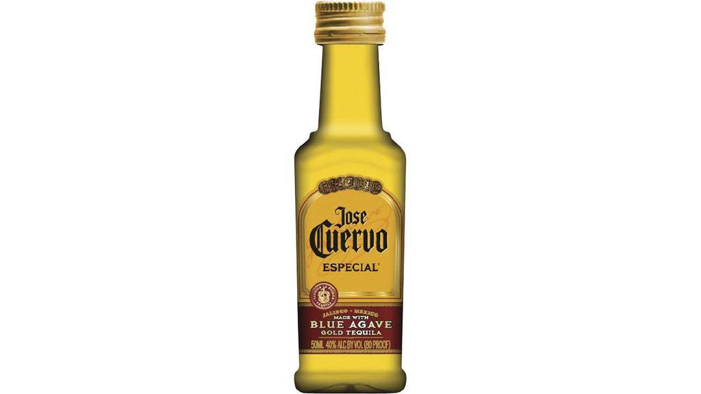 Jose Cuervo Gold (50 ml) · Cuervo Gold is golden-style joven tequila made from a blend of reposado (aged) and younger tequilas. Ever the story-maker, Cuervo® Gold’s own story includes the leading role in the invention of The Margarita, and it is still the perfect tequila for that beloved cocktail. 40% Alc./Vol. (80 Proof).