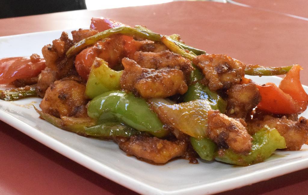 Chilli Chicken · Chicken breast meat stir-fried with sweet and tangy sauce.
