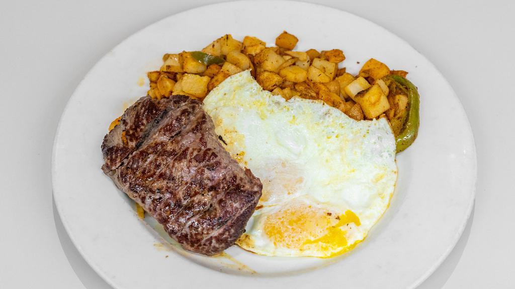 Sirloin Steak (9 oz) and 3 Eggs · Tender Sirloing steak Char-Broiled and served with large eggs.