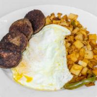 Country Sausage and 3 Eggs · Spicey country sausage paties served with three large eggs.