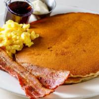 Special #5 · Two pancakes, one egg with choice of: 2 strips of bacon or 2 sausage links or 1 sausage patty.