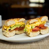 BTA Breakfast Sandwich* · Scrambled eggs, tomato, bacon, avocado, and cheese