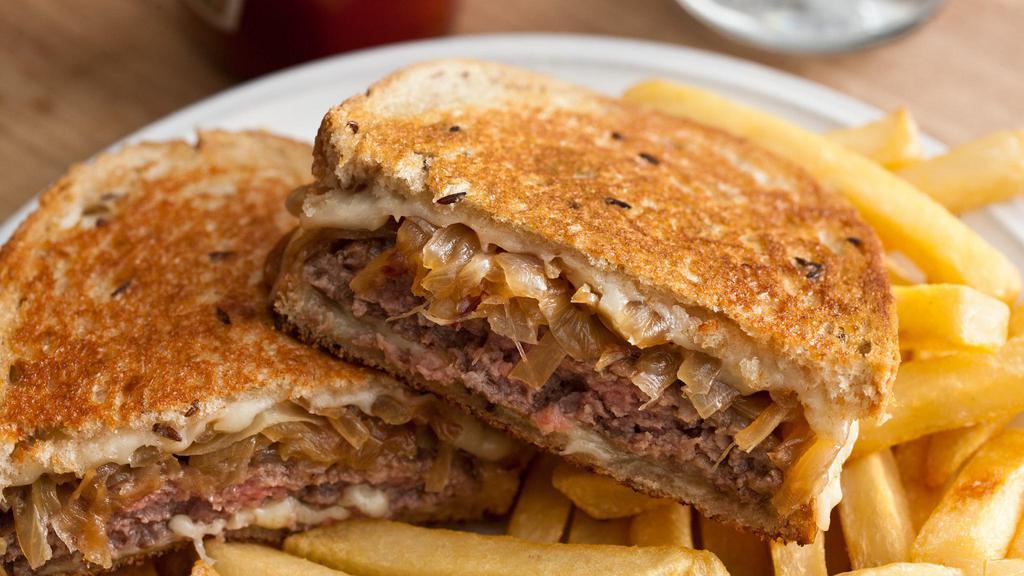 Patty Melt Burger · Jack cheese and grilled onions on grilled sourdough