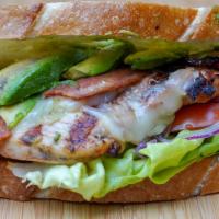 Cali Chicken Sando · Grilled chicken breast +jack, bacon,  lettuce, tomato & onion