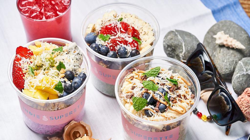 CHIA PUDDING WELLNESS KIT · includes our 3 delicious & colorful chia pudding bowls: dragon fire chia bowl, guilty pleasure chia bowl, marina chia bowl