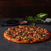 Guinevere'S Garden Delight Pizza
 · All vegetable. All delicious. Tomatoes, mushrooms, green peppers, onions and black olives on...