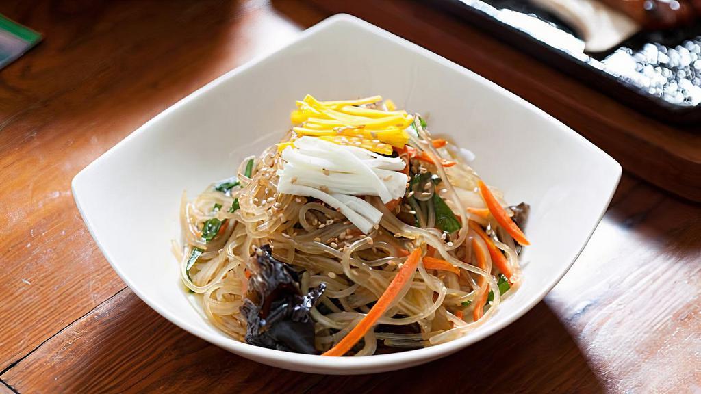 Japchae · Vegetarian. Clear noodle with vegetables.