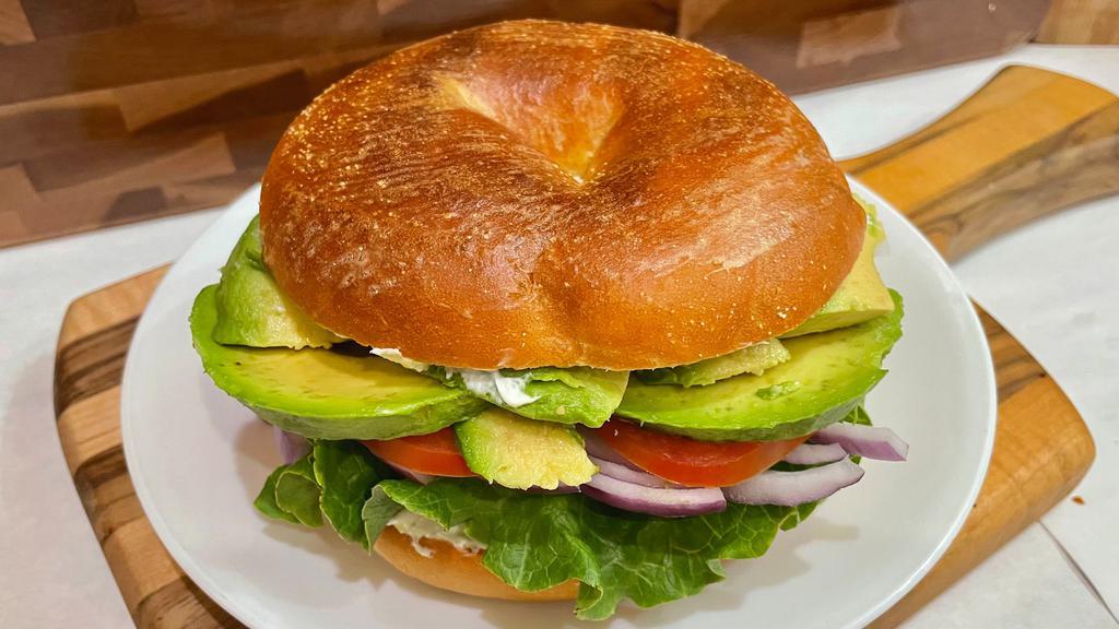Bagel with Cream Cheese, Lettuce, Tomato, Onion & Avocado · With option to add alfalfa sprout and cucumber. If the bagels of your choice are not available, you will receive a plain bagel.