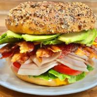 Turkey Bacon Avocado Sandwich · Mayo, mustard, lettuce, tomato, turkey breast, bacon, avocado, and cheese. If the bagels of ...