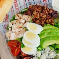 Cobb Salad · Chopped Romaine and Spring Mix, Cherry Tomatoes, Crisp Bacon, Sliced Egg, Avocado, Grilled C...