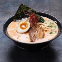 The Blaze · Spicy creamy pork broth, bean sprouts, spinach, green onion, seaweed, and egg. Your choice o...
